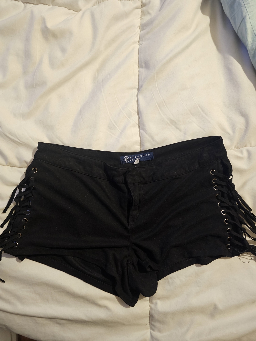 Boom Boom Jeans Black Lace-Up High Waist Women's Shorts